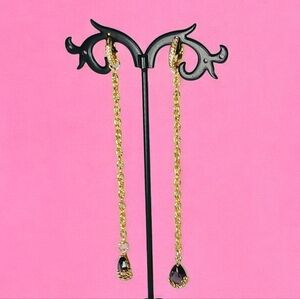 Gold over Silver Huggies Linear Dangle Drop Purple Tear Drop Charms Mod 1960s